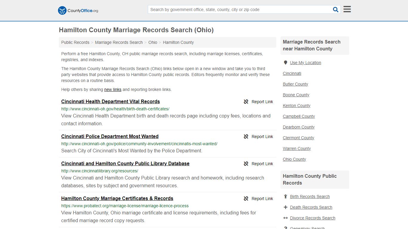 Hamilton County Marriage Records Search (Ohio) - County Office